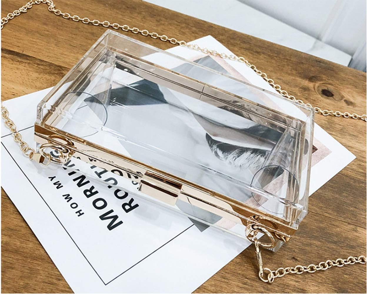 Cute Transparent Acrylic Shoulder Bag Clear Crossbody Evening Clutch Purse Handbag with 2 Gold Chain for Women