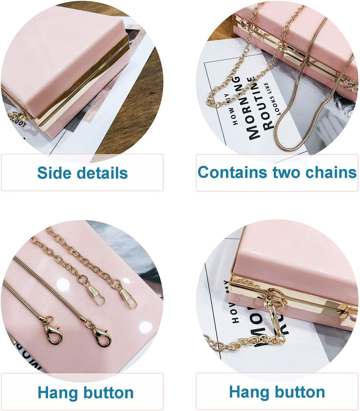 Cute Transparent Acrylic Shoulder Bag Clear Crossbody Evening Clutch Purse Handbag with 2 Gold Chain for Women